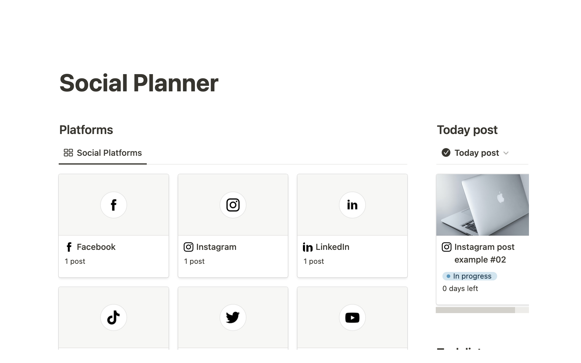 A template preview for Social Content Planner