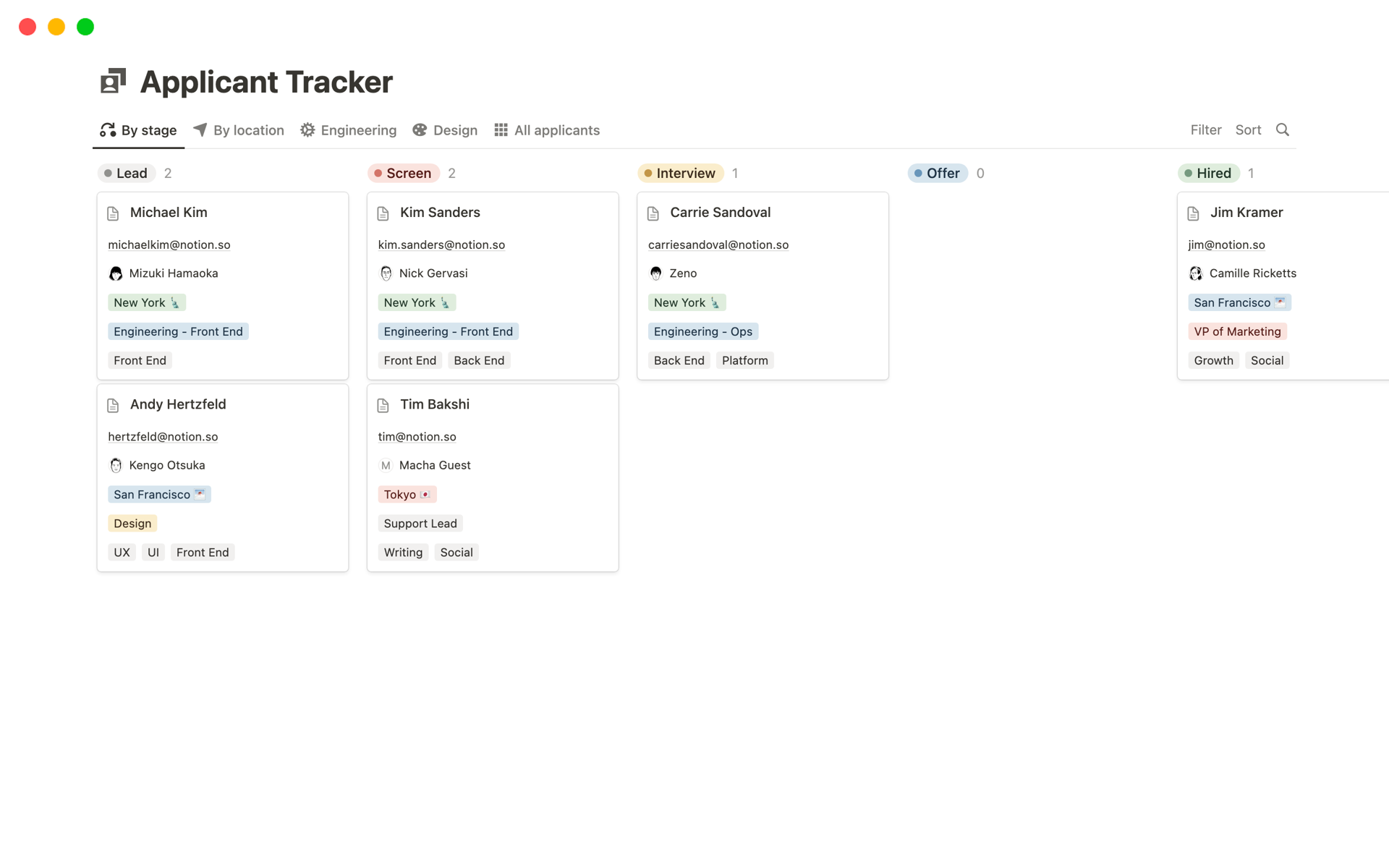 A template preview for Applicant Tracker with Automations