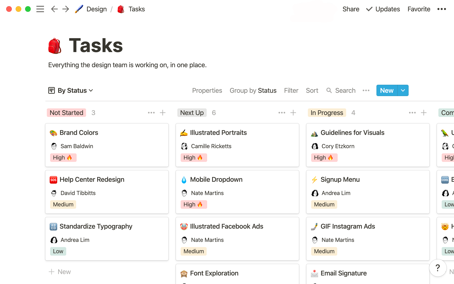 Un tableau kanban peut regrouper toutes les tâches de votre équipe de design.