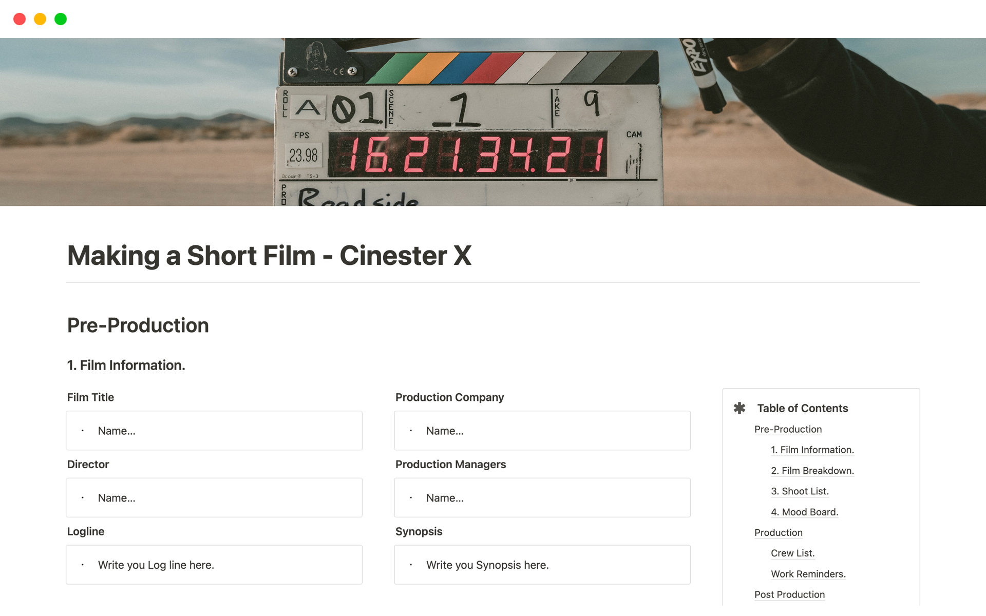 A template preview for Making a Short Film - Cinester X