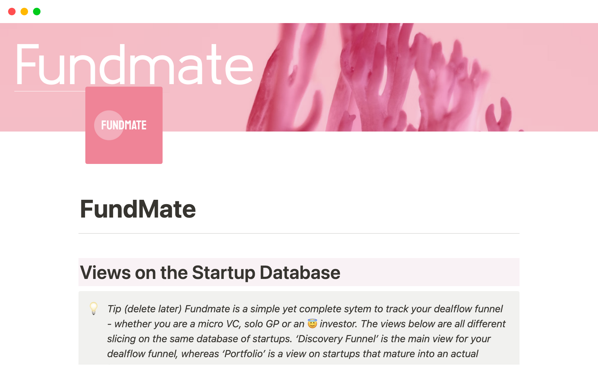 FundMate is a simple dealflow and portfolio CRM designed specifically for micro VCs and angels investors
