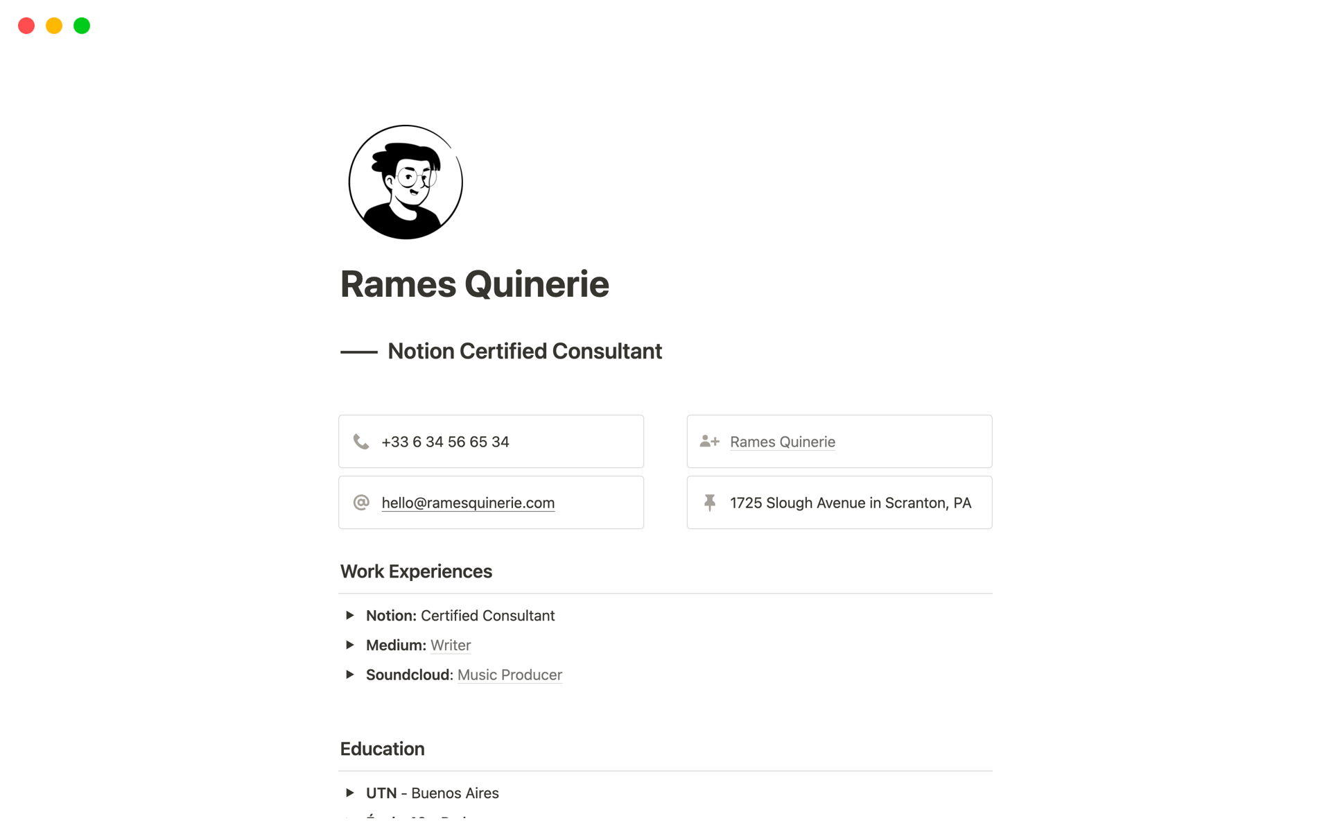 A template preview for Notion Resume