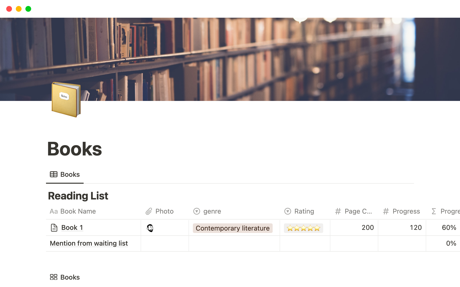 Reading Tracker Plantilla de Notion
