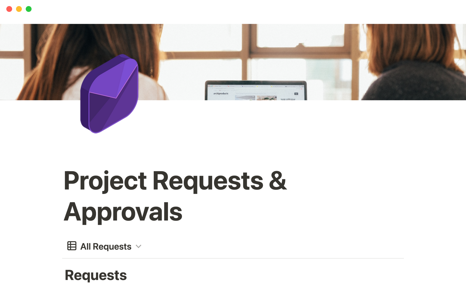 A template preview for Project requests & approvals