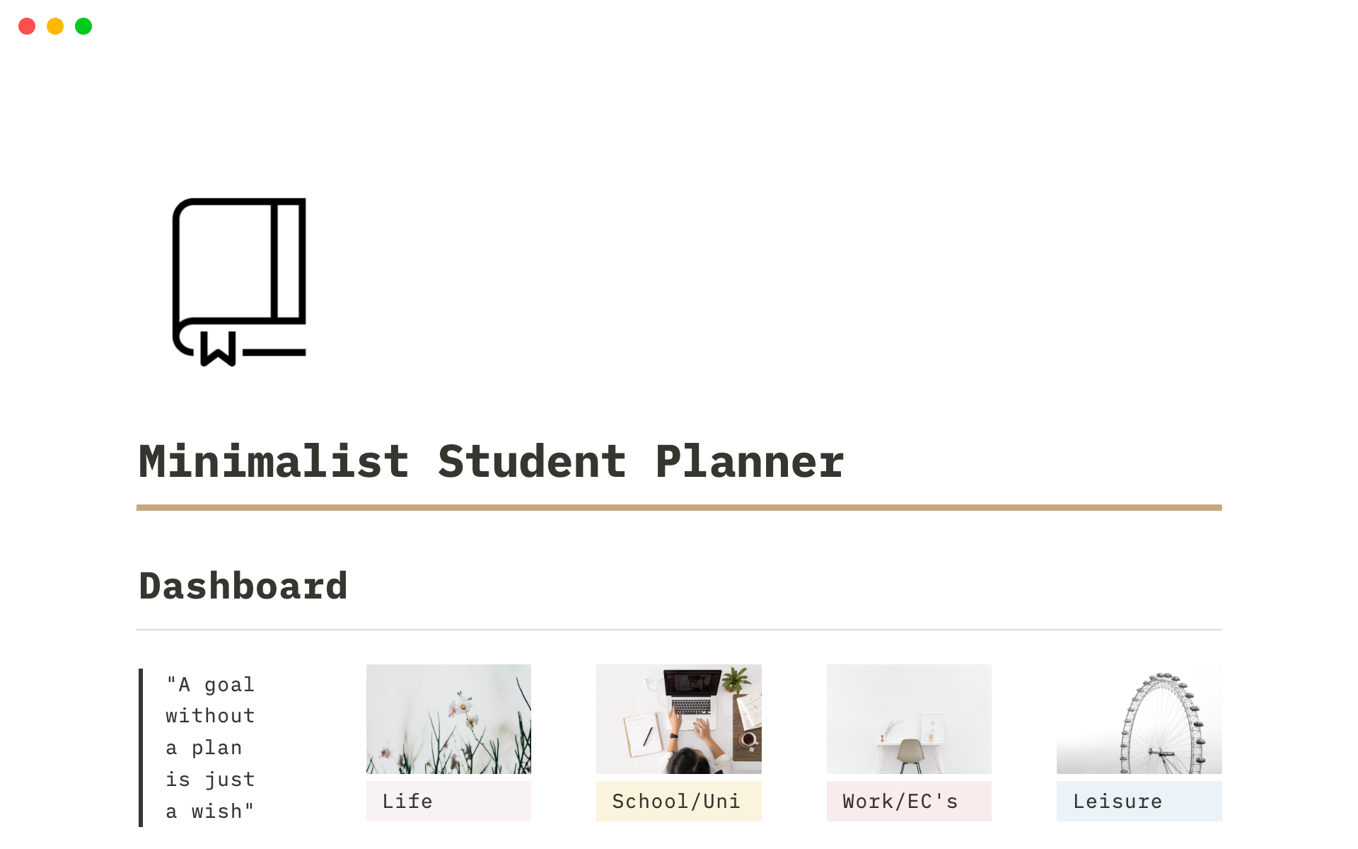 A template preview for Minimalist Student Planner