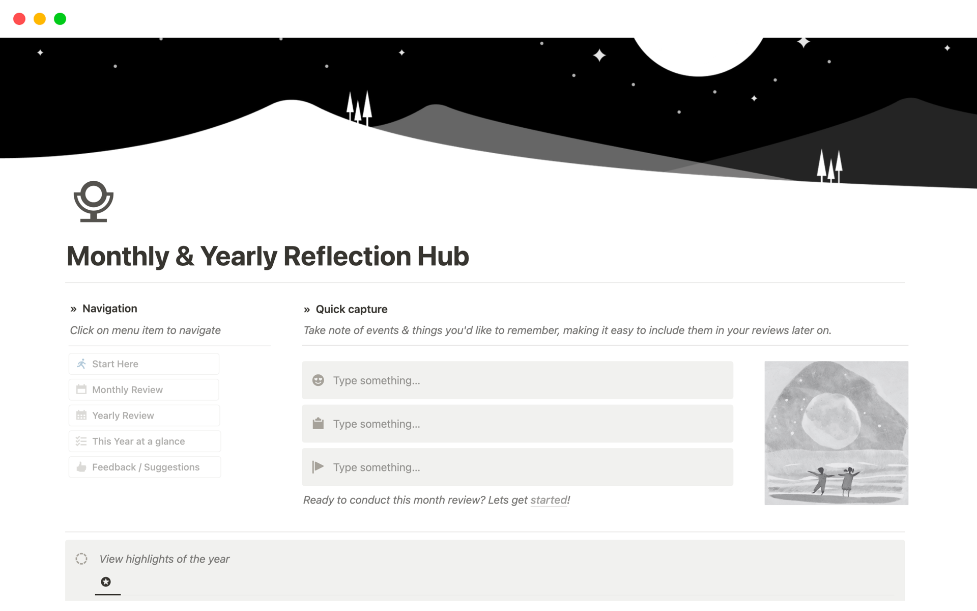 A template preview for Monthly & Yearly Reflection Hub