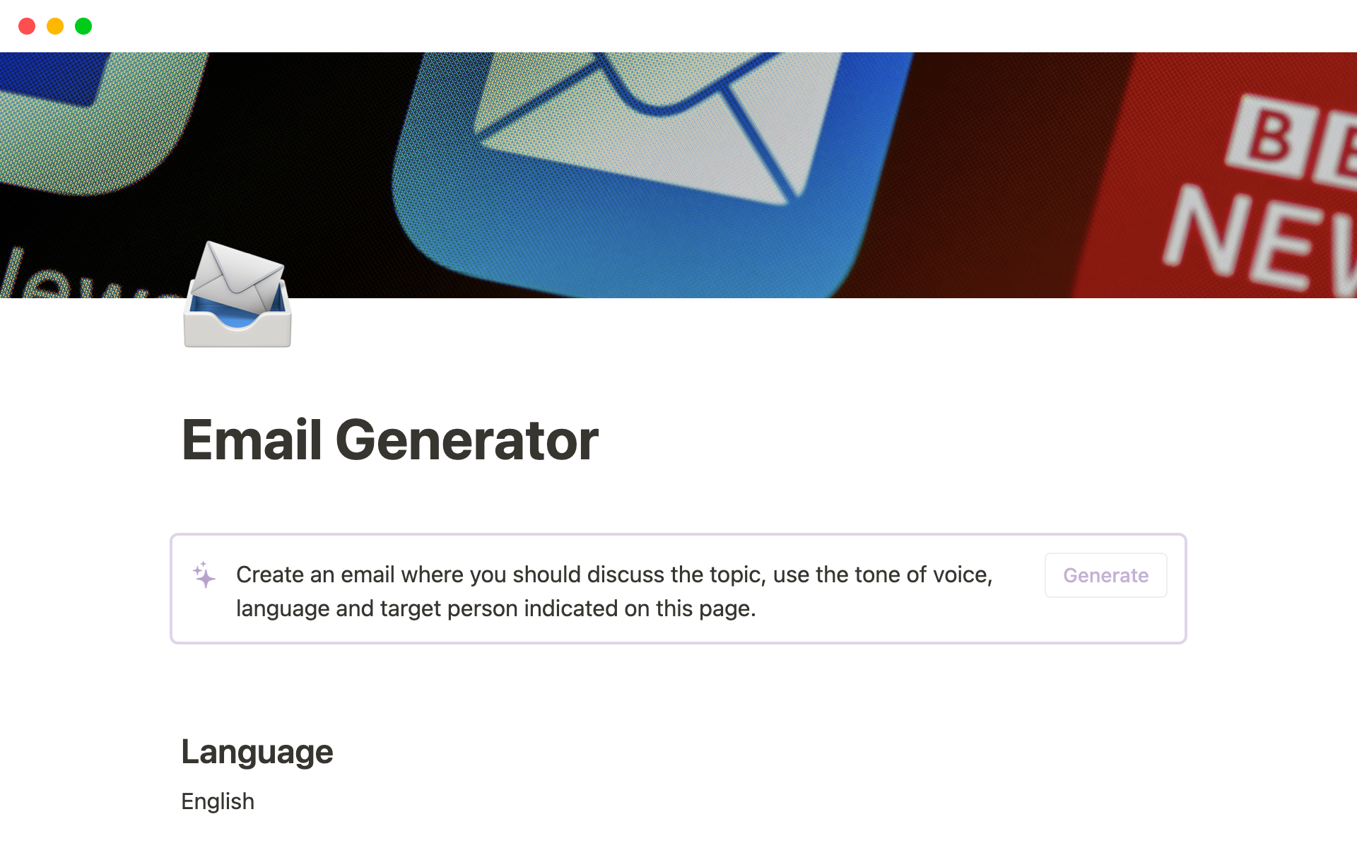 Eine Vorlagenvorschau für Email Generator