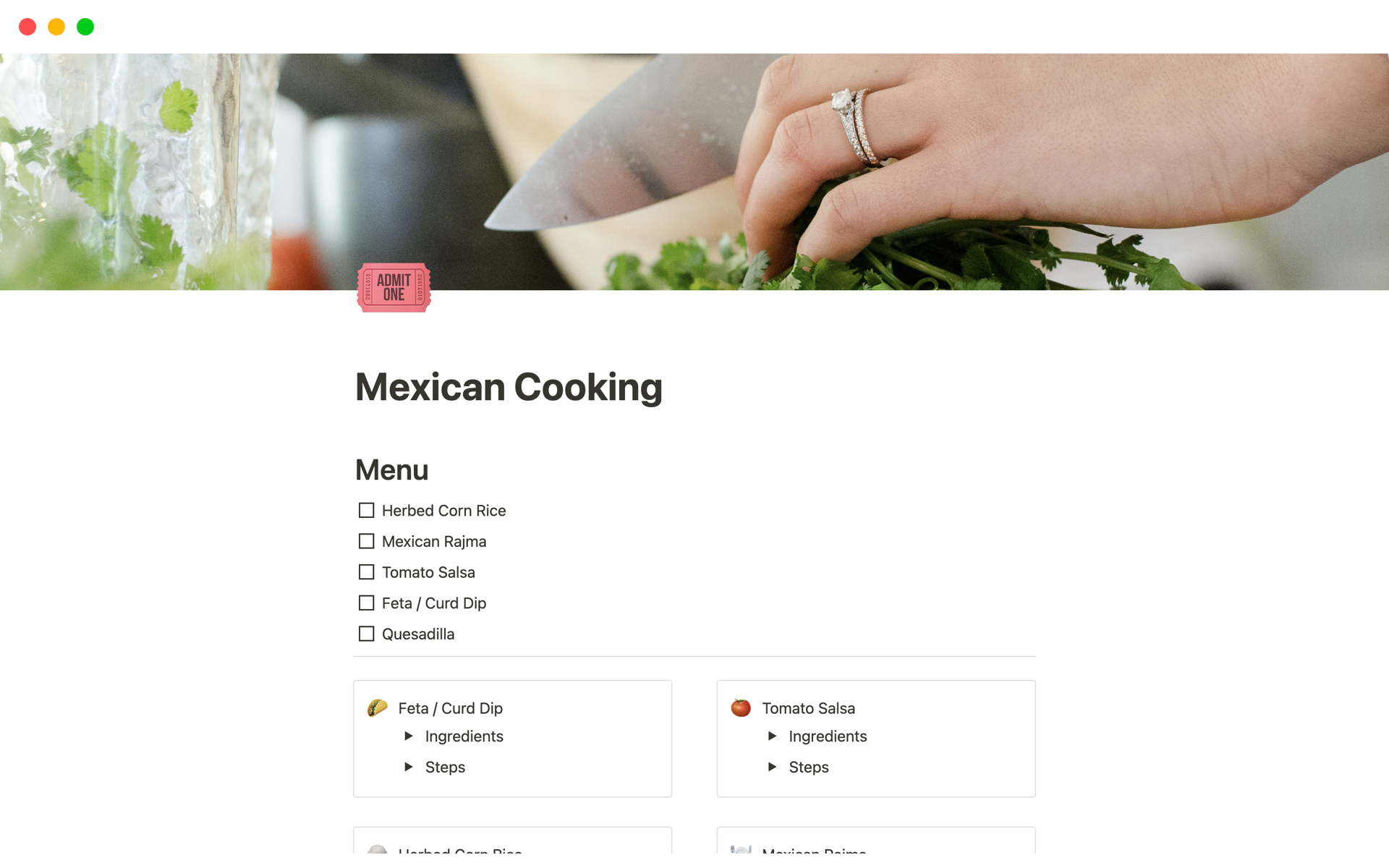 A template preview for Mexican Cooking