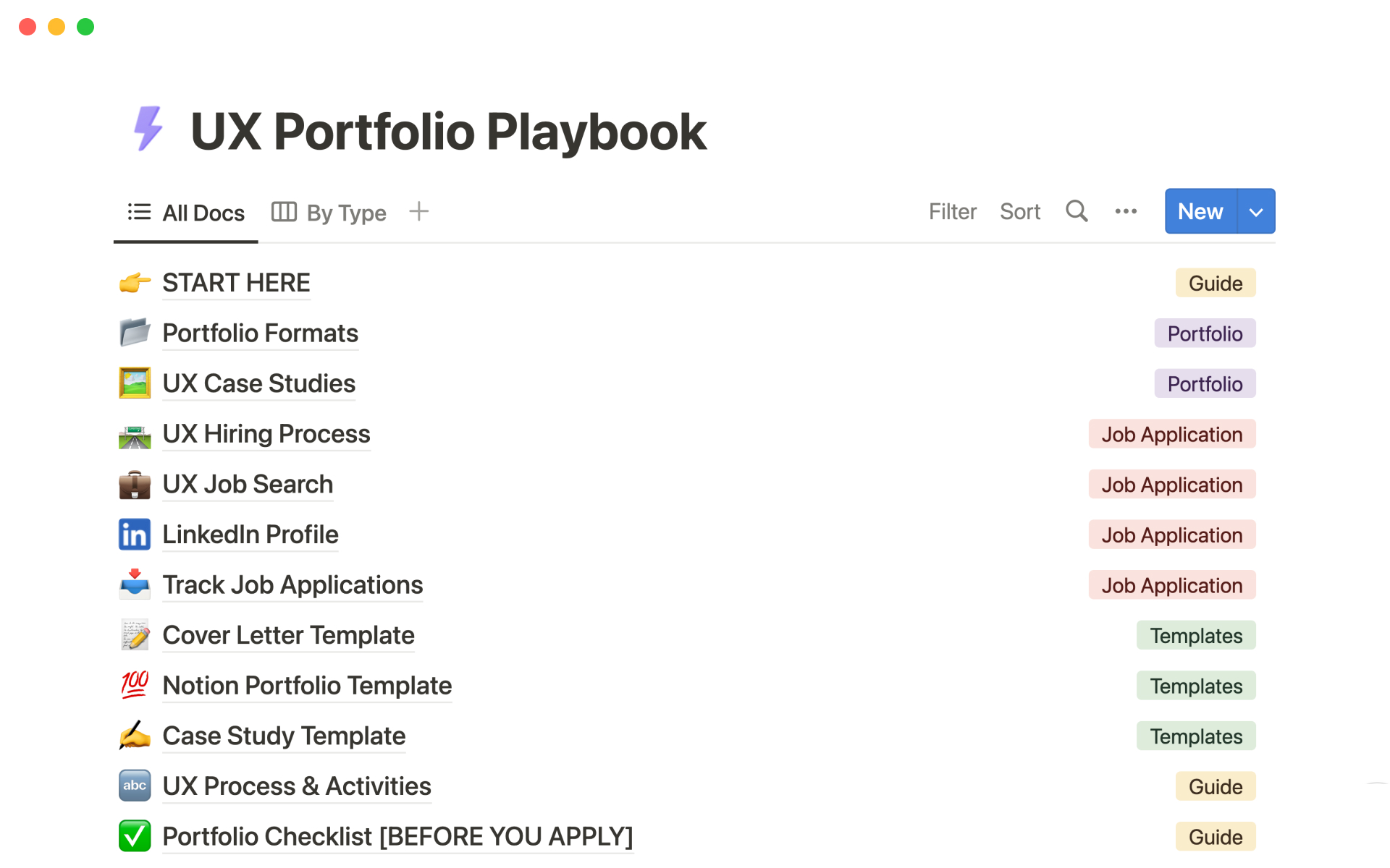 UX Portfolio Playbookのテンプレートのプレビュー