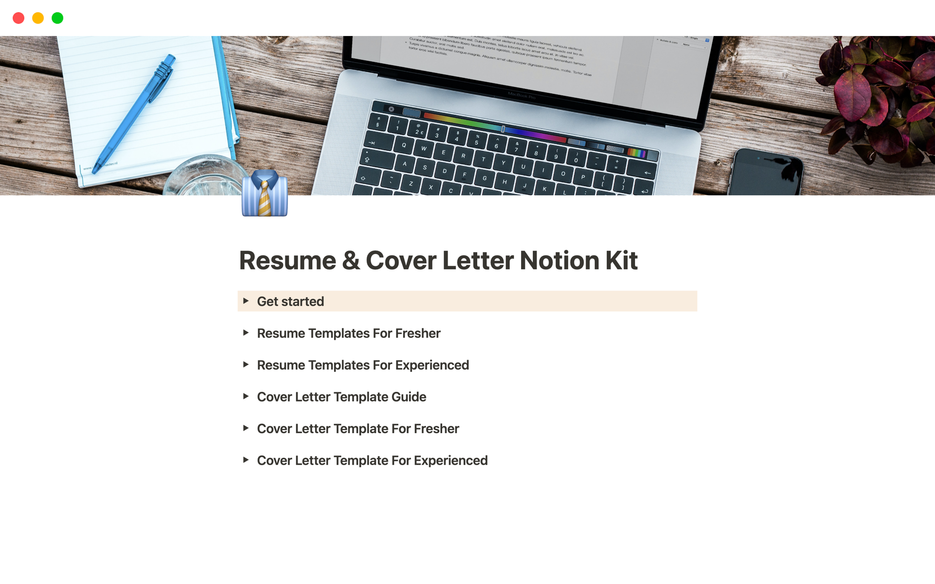 Eine Vorlagenvorschau für Resume & Cover Letter Notion Kit