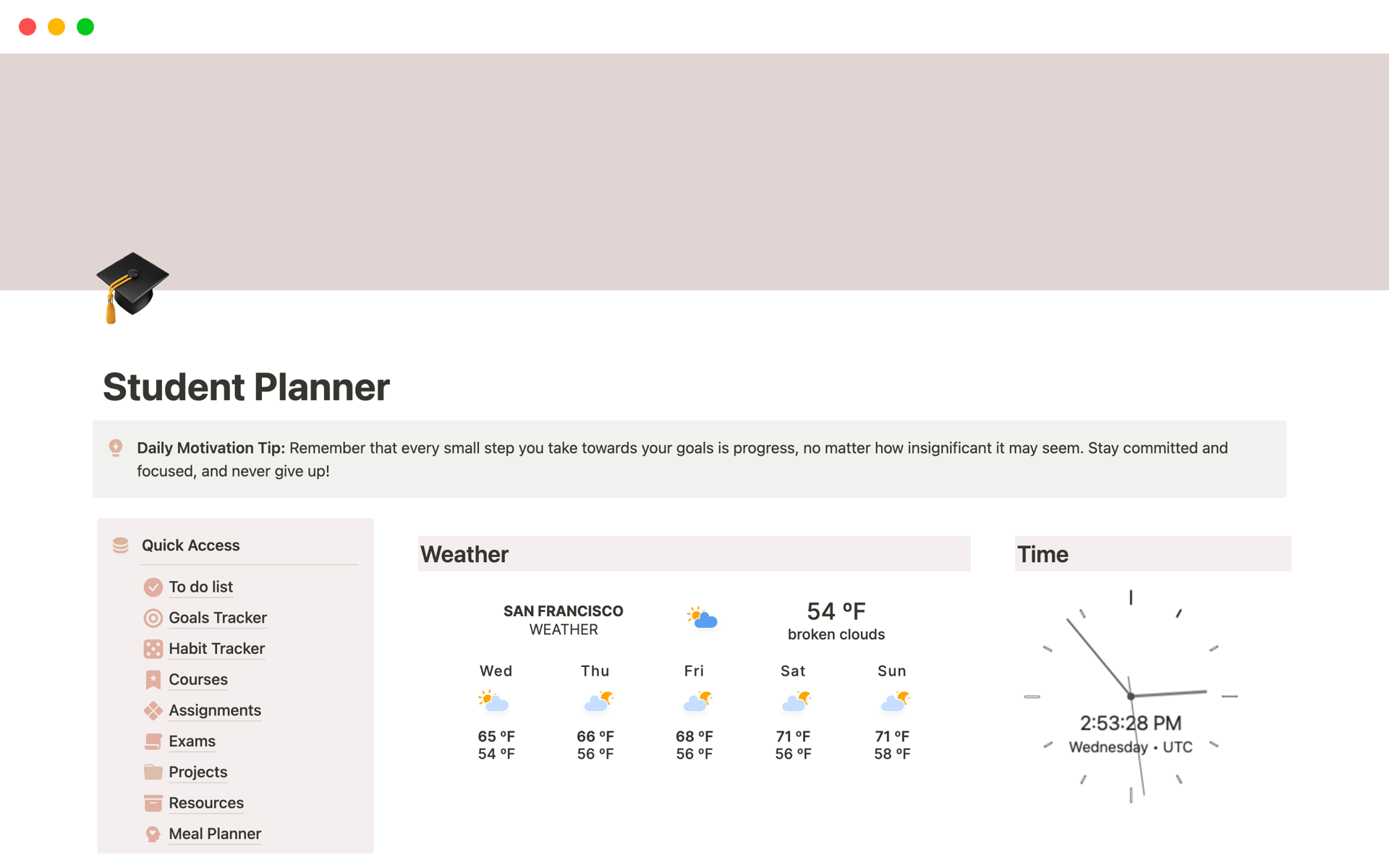 A template preview for  Student Planner