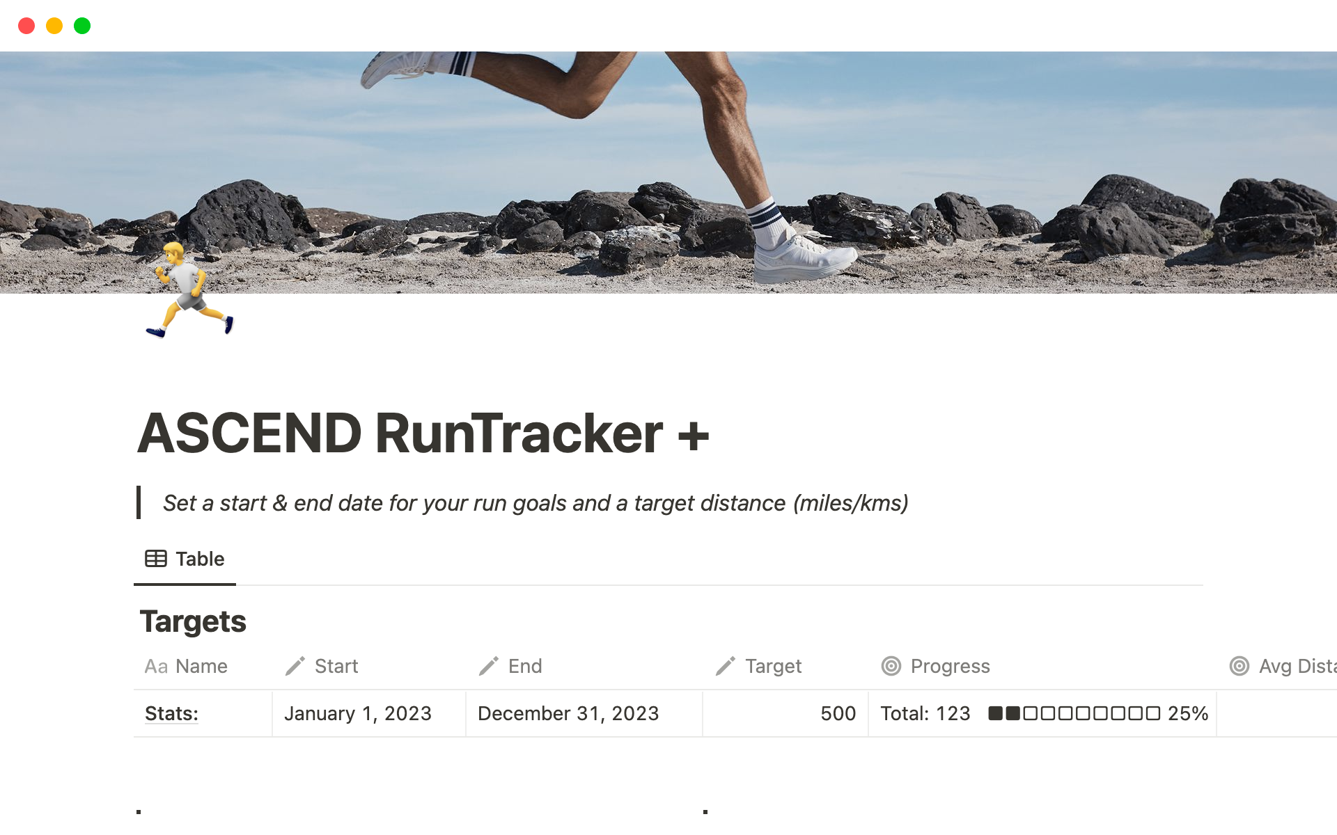 A template preview for RunTracker +