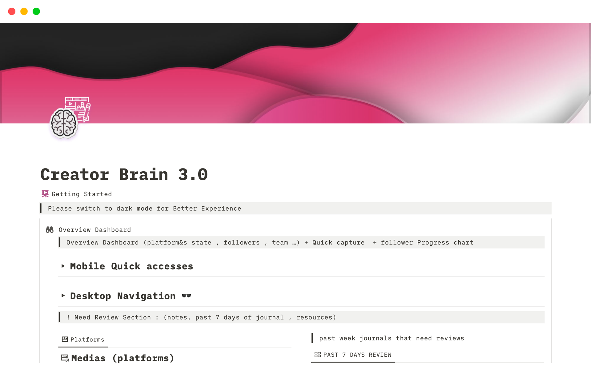 A template preview for Creator Brain 3.0