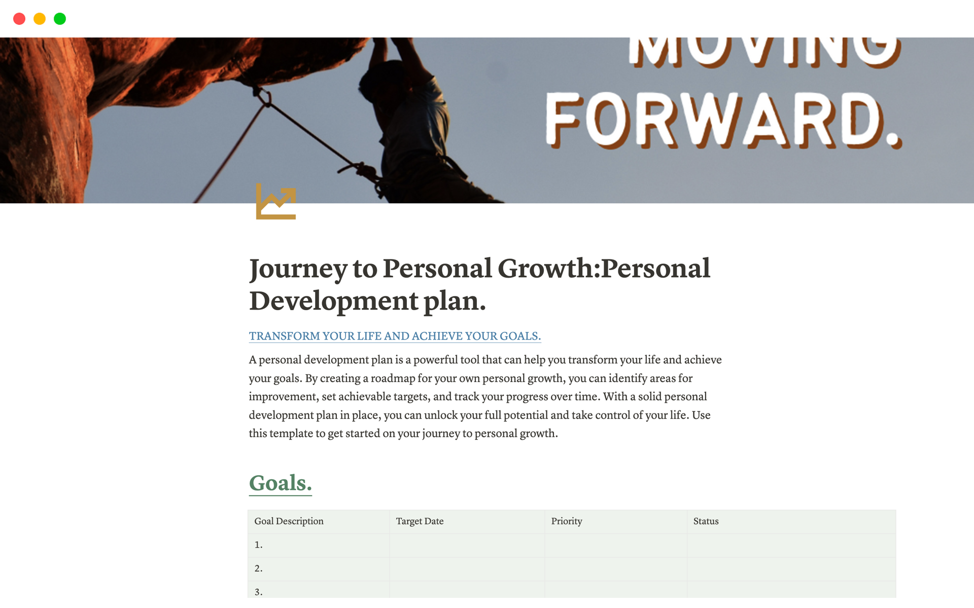 A template preview for Personal Development plan