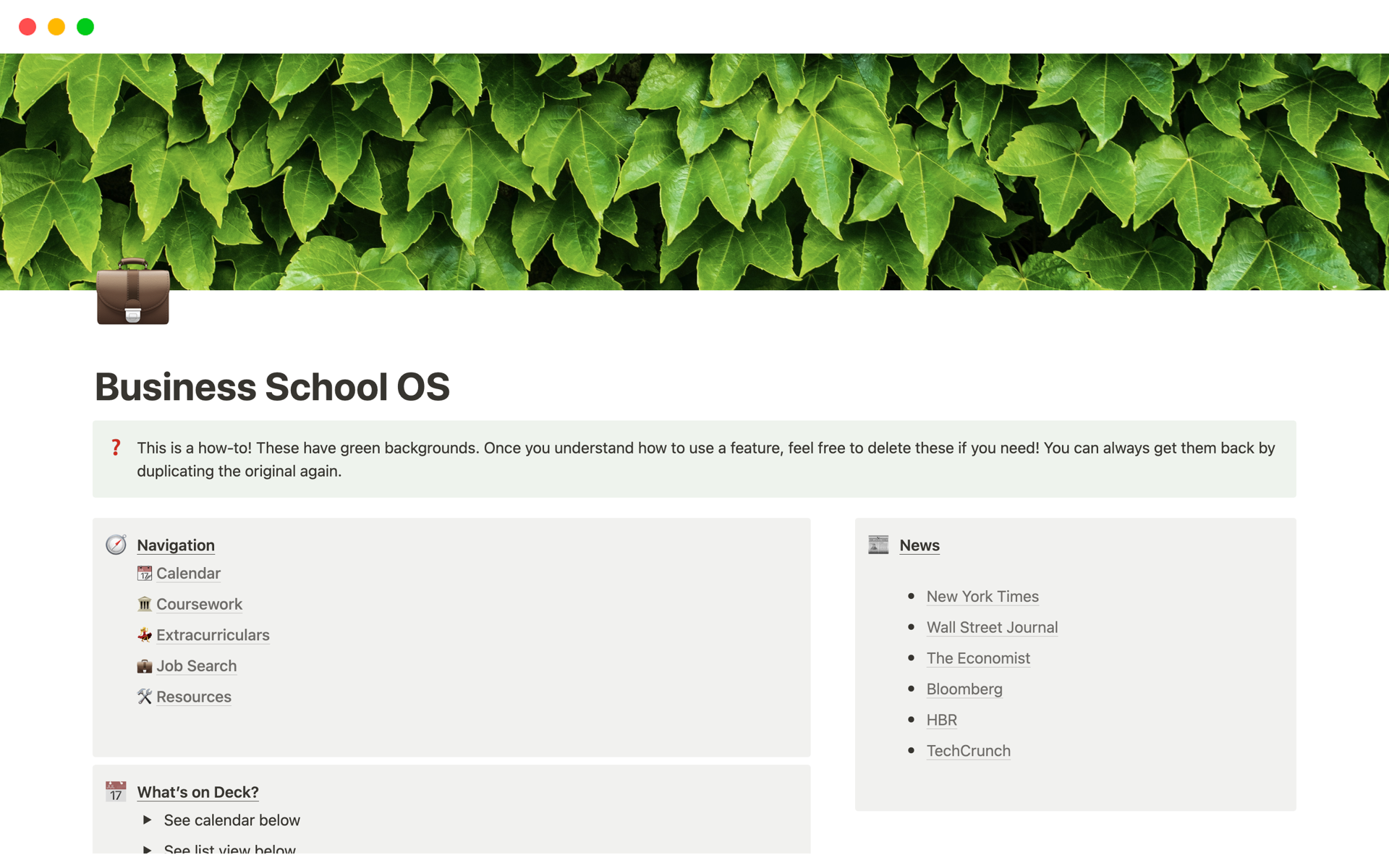 A template preview for Business School OS