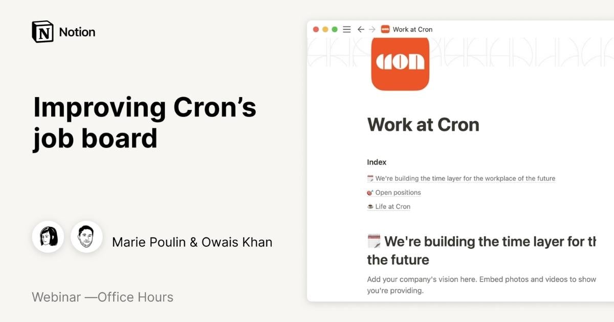 Notion Office Hours: Improving Cron’s job board