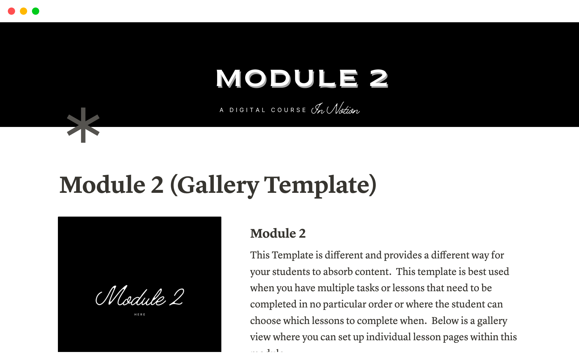 A template preview for Digital Course Template for Online Course Taught in Notion