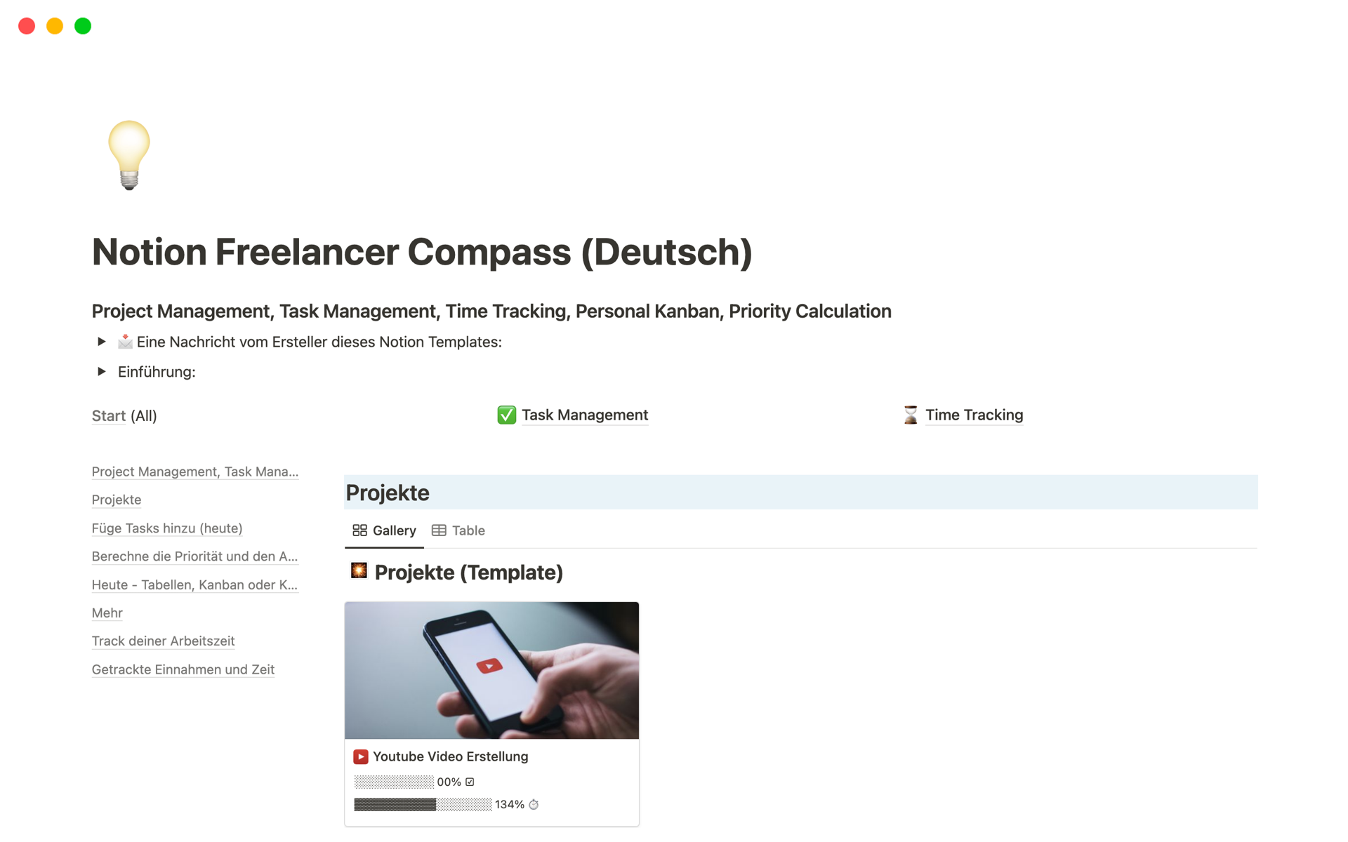 A template preview for Notion Freelancer Compass (Deutsch)