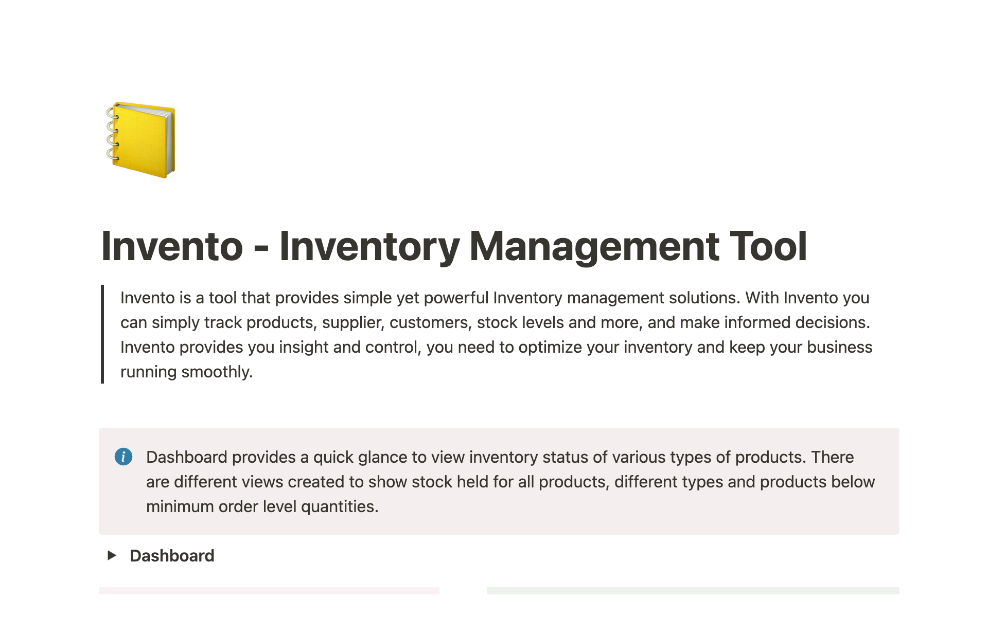 A template preview for Invento - Inventory Management Tool