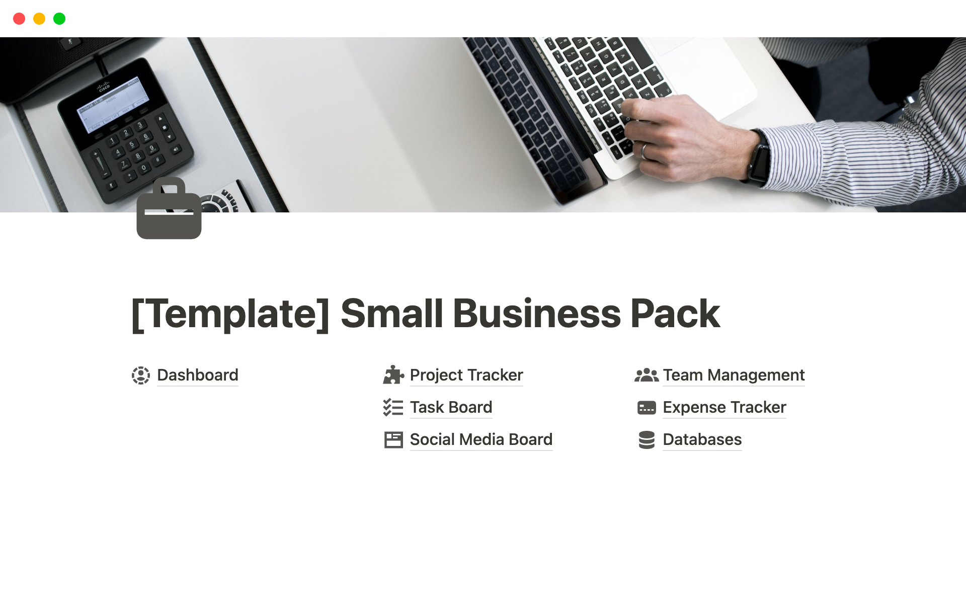 A template preview for Small Business Pack