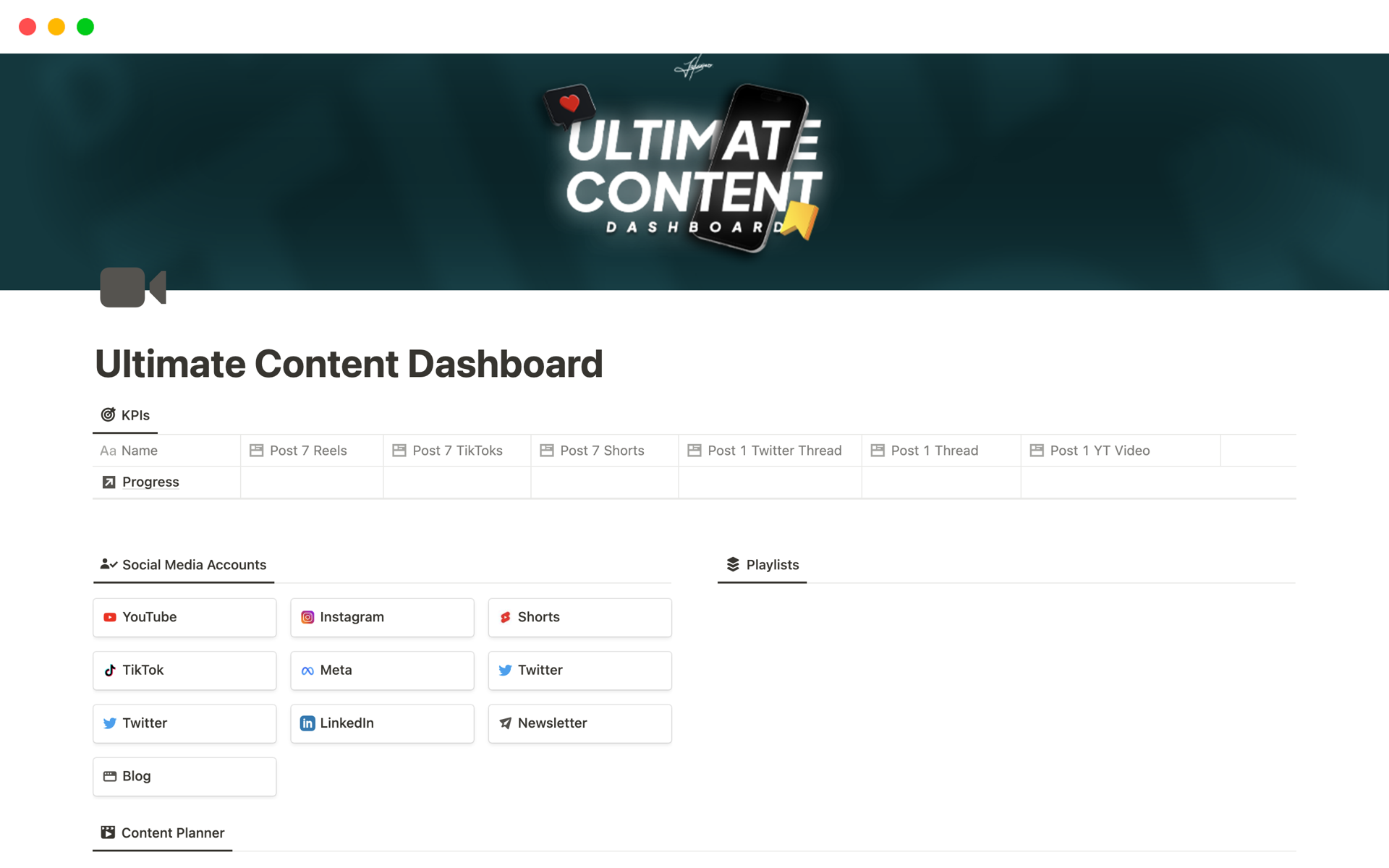 Ultimate content dashboard notion template
