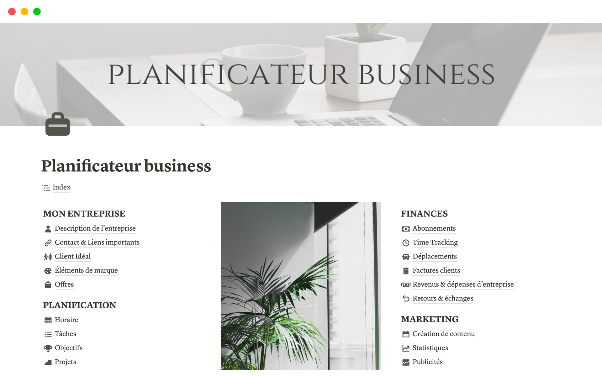 A template preview for Planificateur business