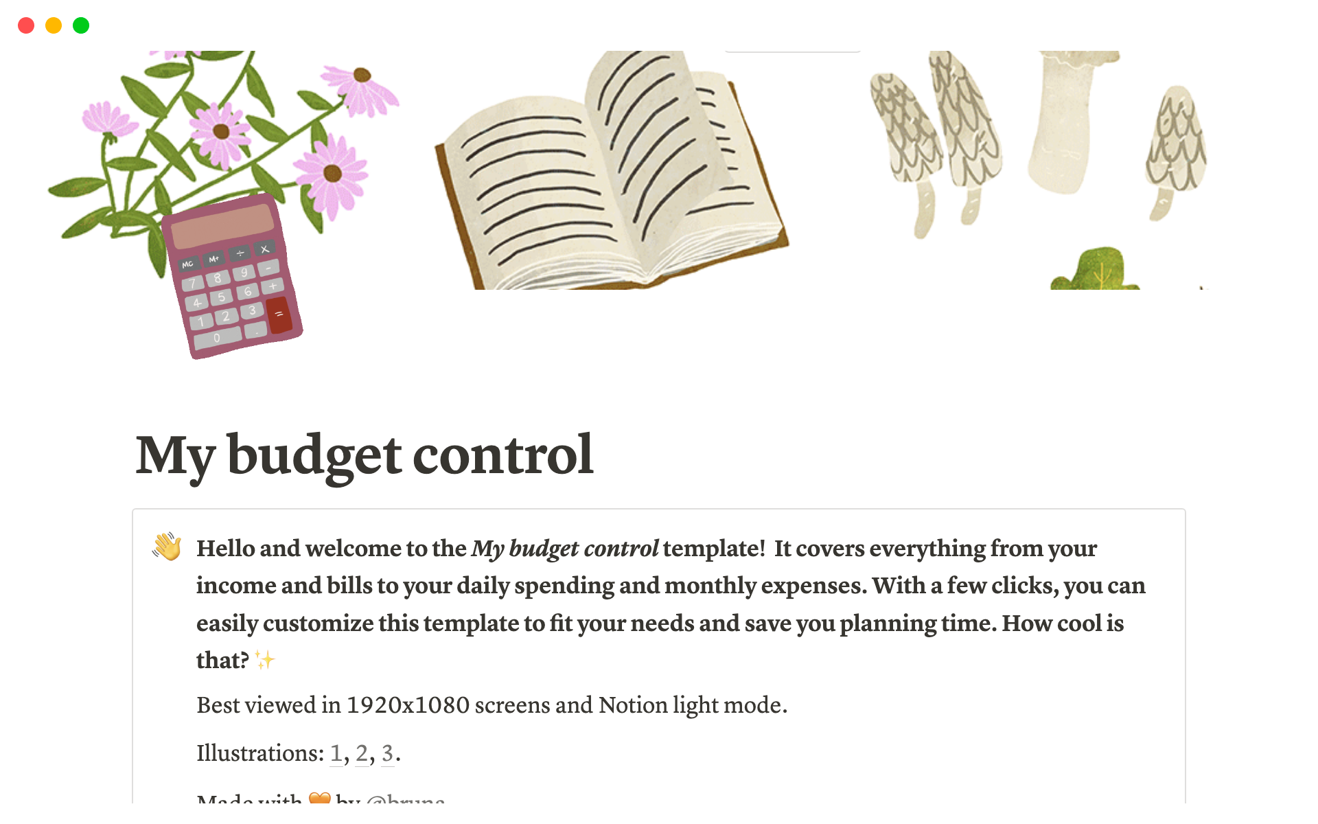 A template preview for Budget control