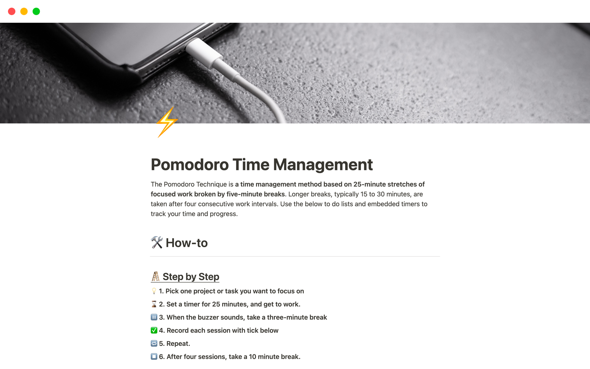 Pomodoro Time Management Notion Template