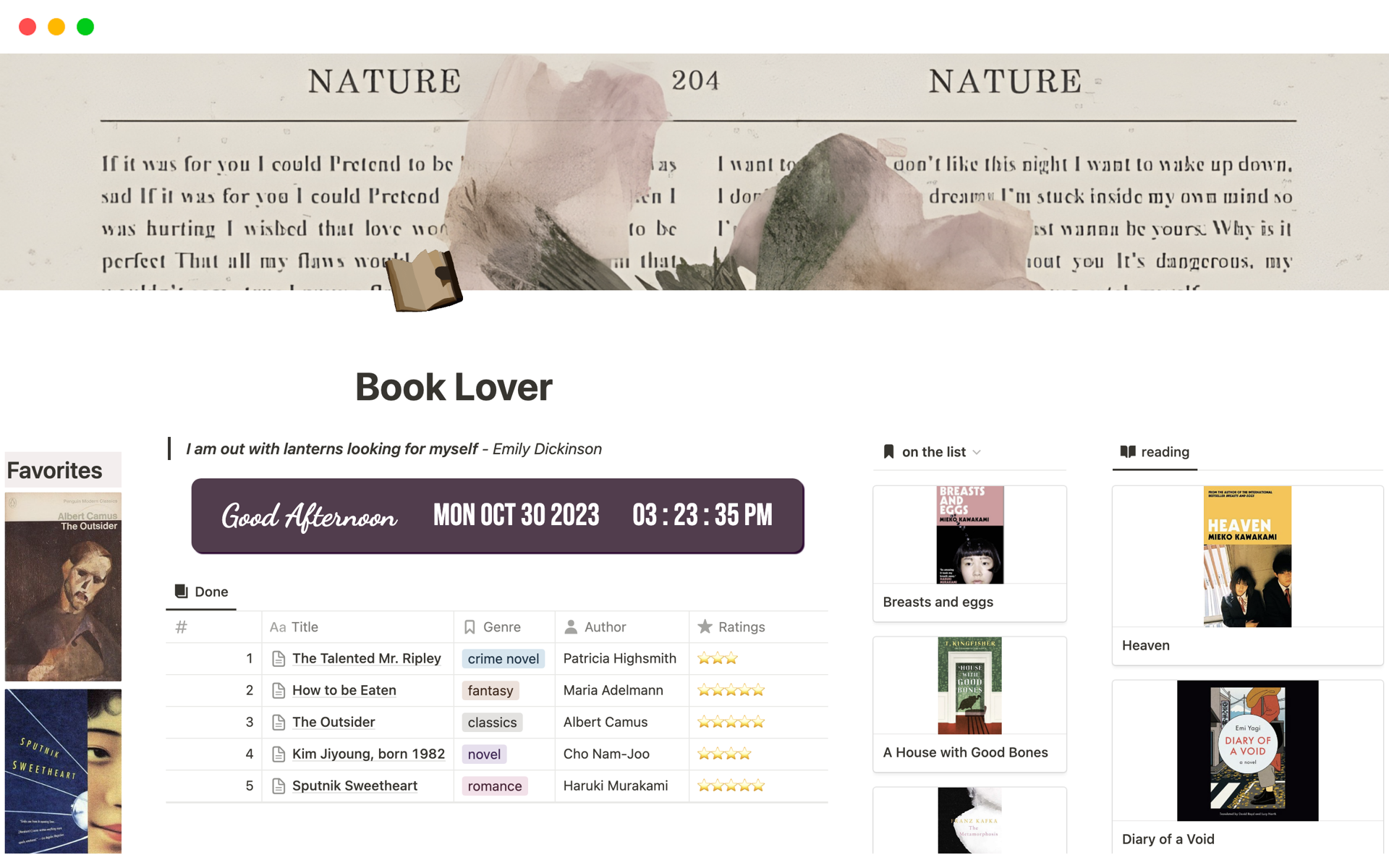 A template preview for Book Lover