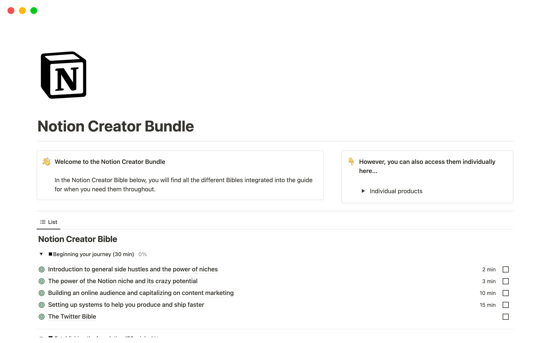 A template preview for Notion Creator Ultimate Bundle