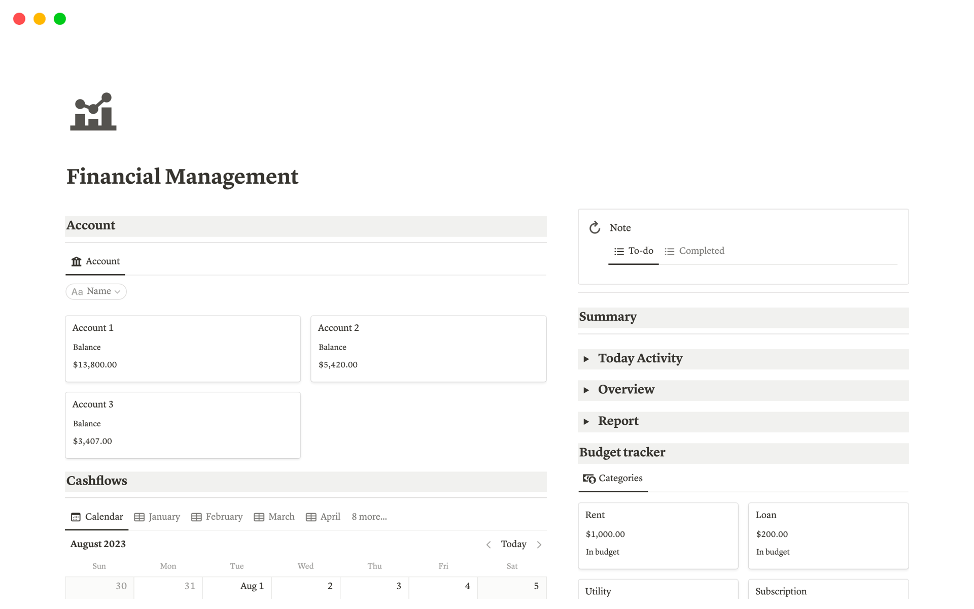 A template preview for Smart Financial Management