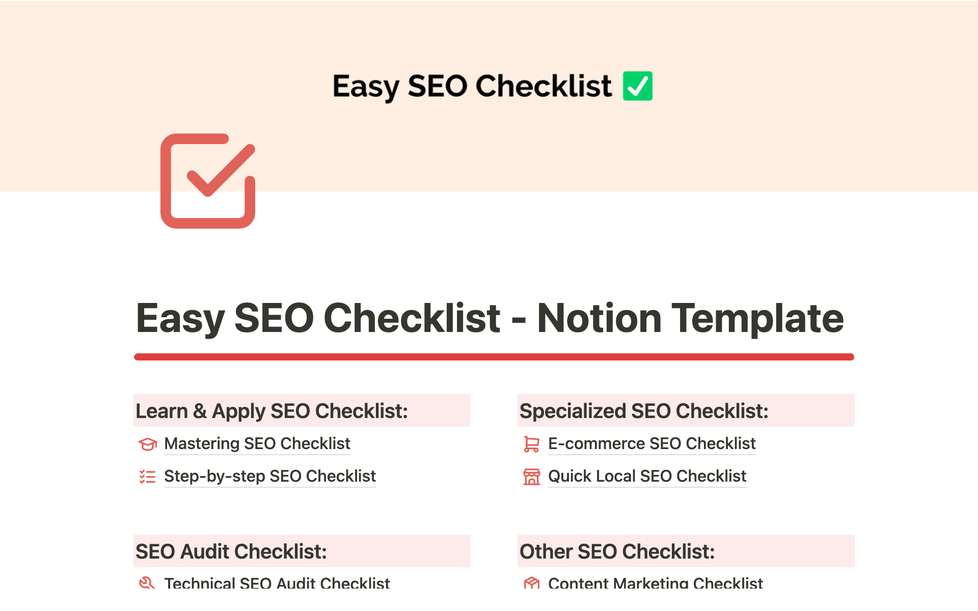 A template preview for Easy SEO Checklist