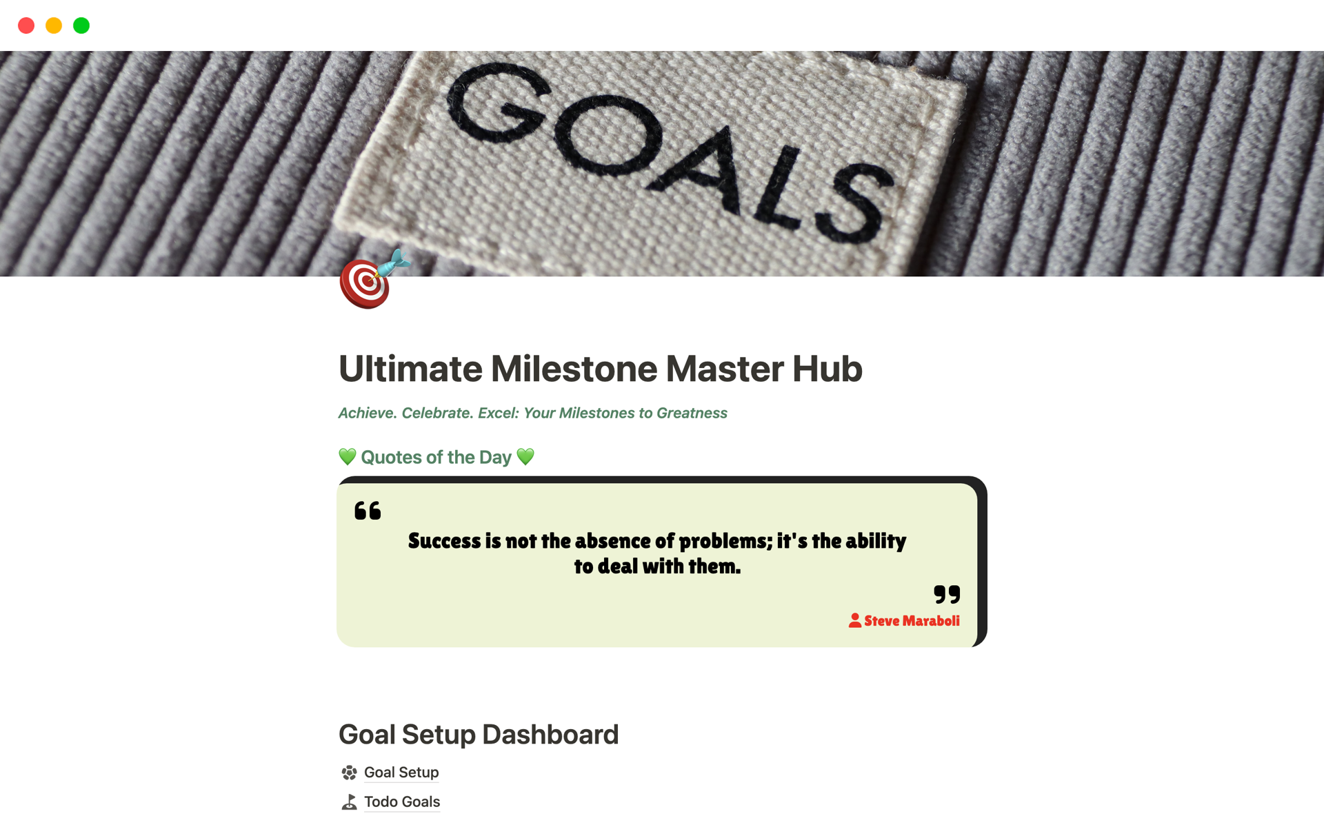 A template preview for Ultimate Milestone Master Hub