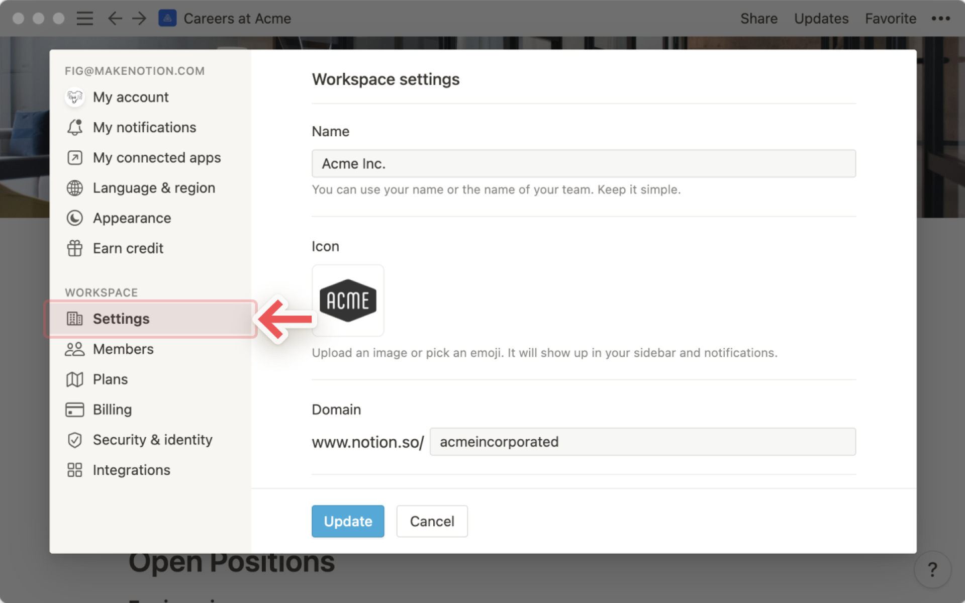 Workspace settings - workspace settings