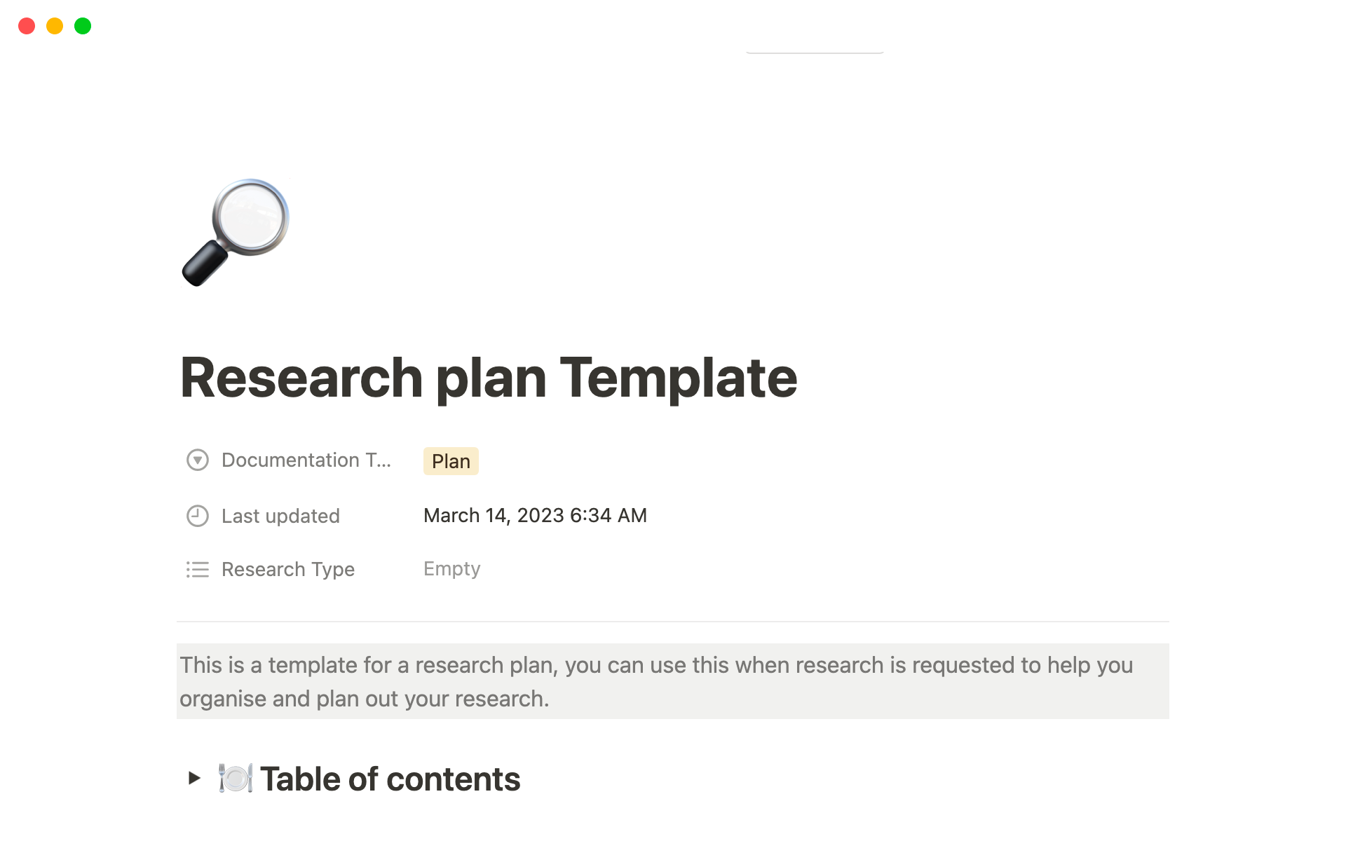Research Plan Templateのテンプレートのプレビュー