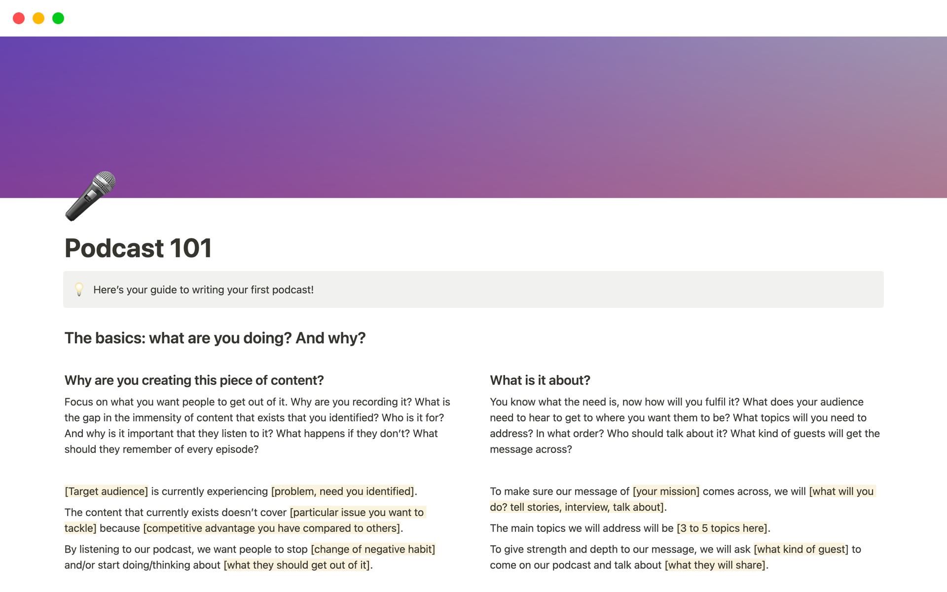 Podcast 101 Notion Template