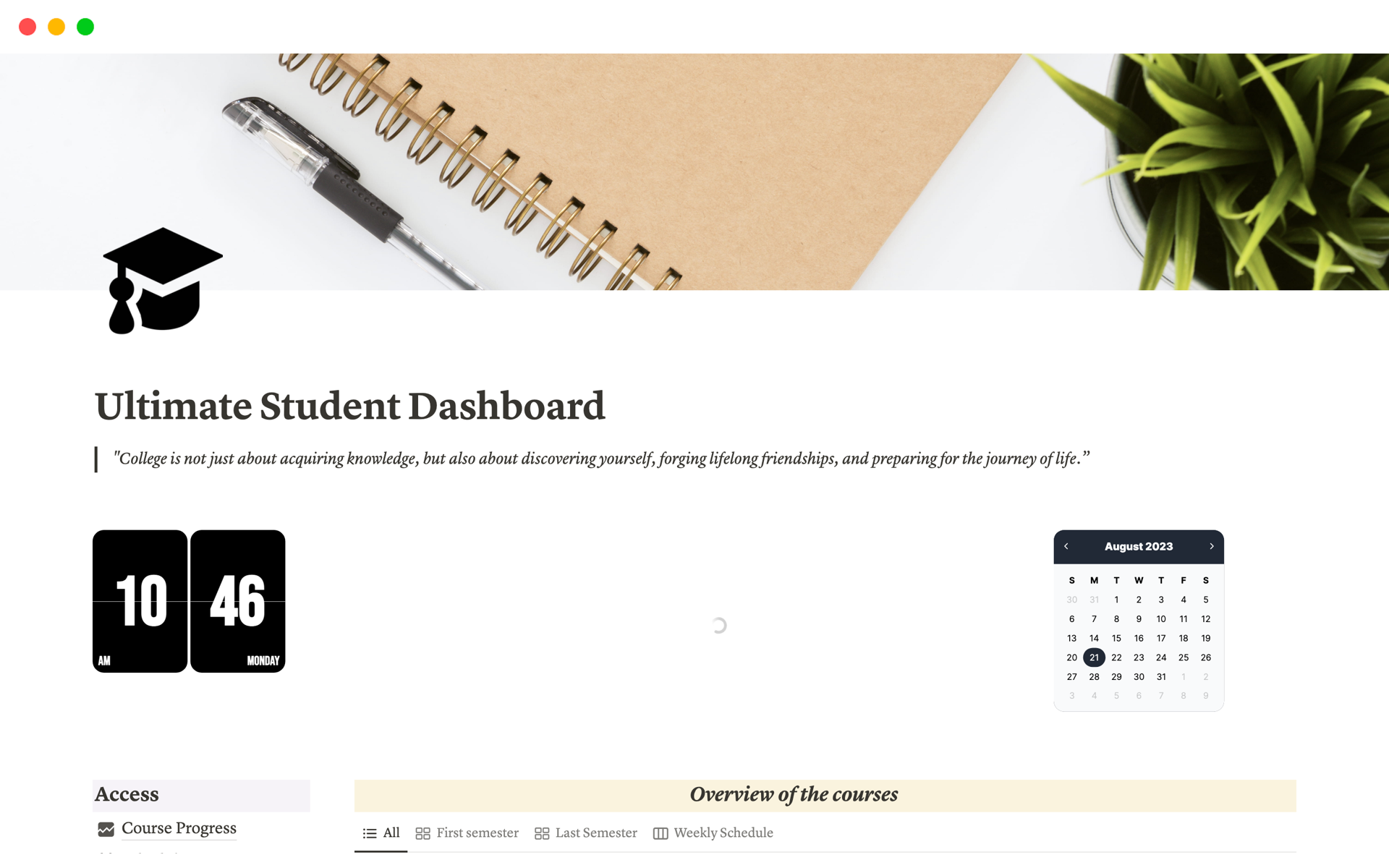 A template preview for Ultimate Student Dashboard