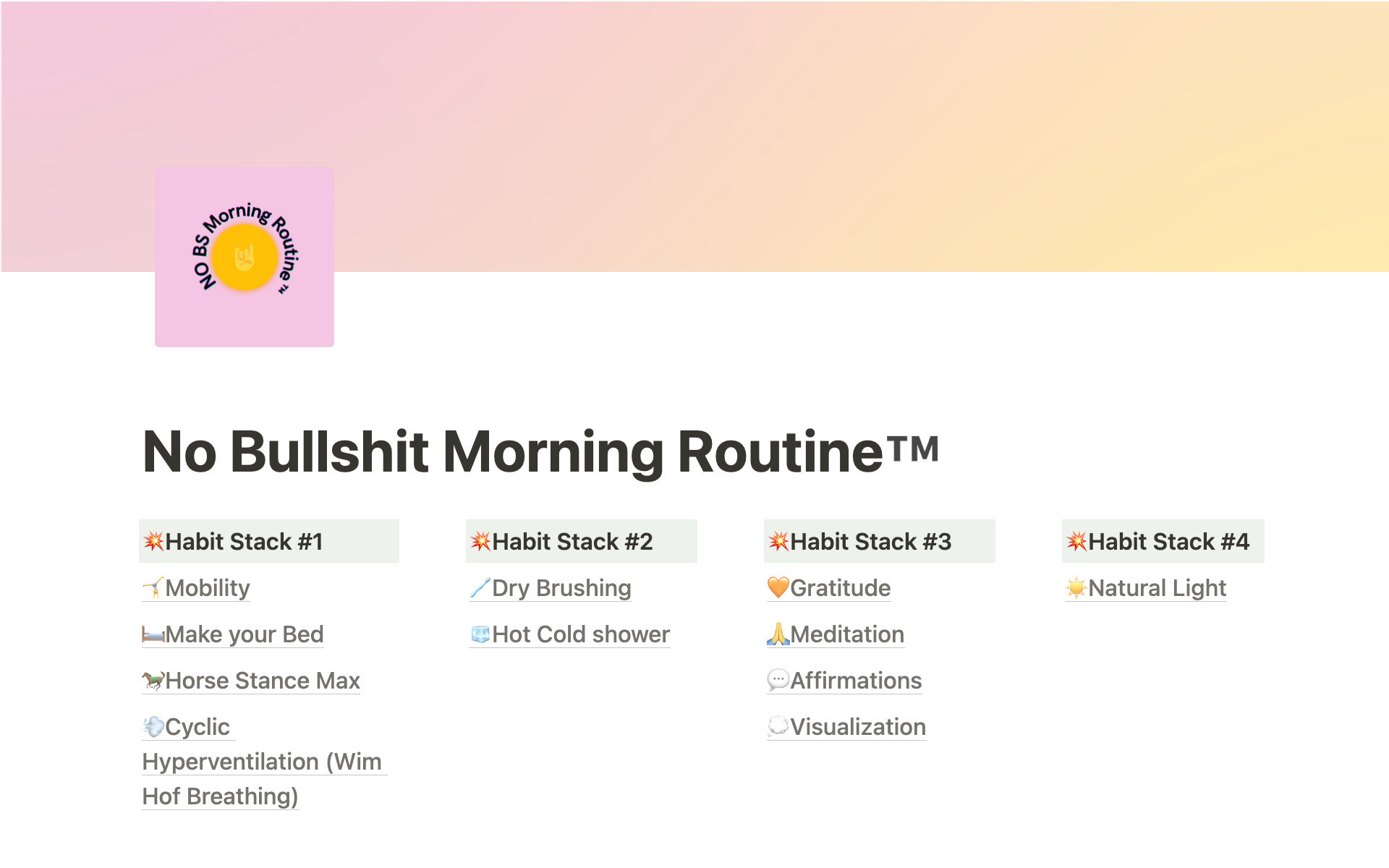A template preview for No Bullsh*t Morning Routine