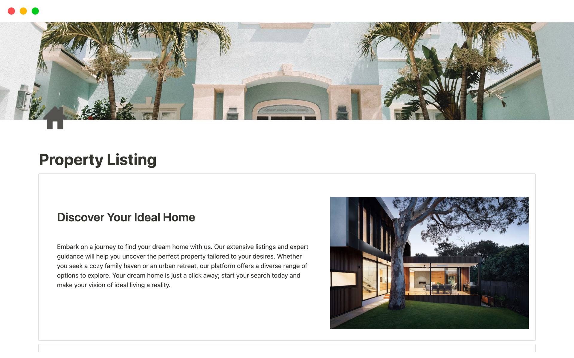 A template preview for Property Listing