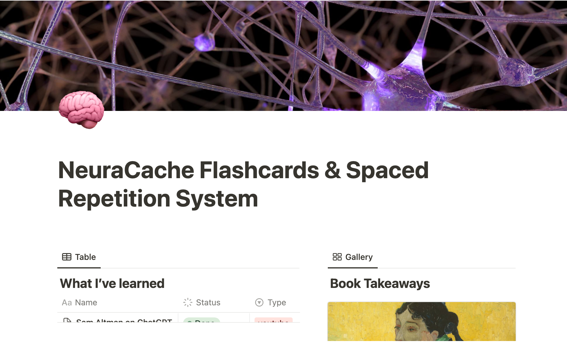 A template preview for NeuraCache Flashcards & Spaced Repetition System