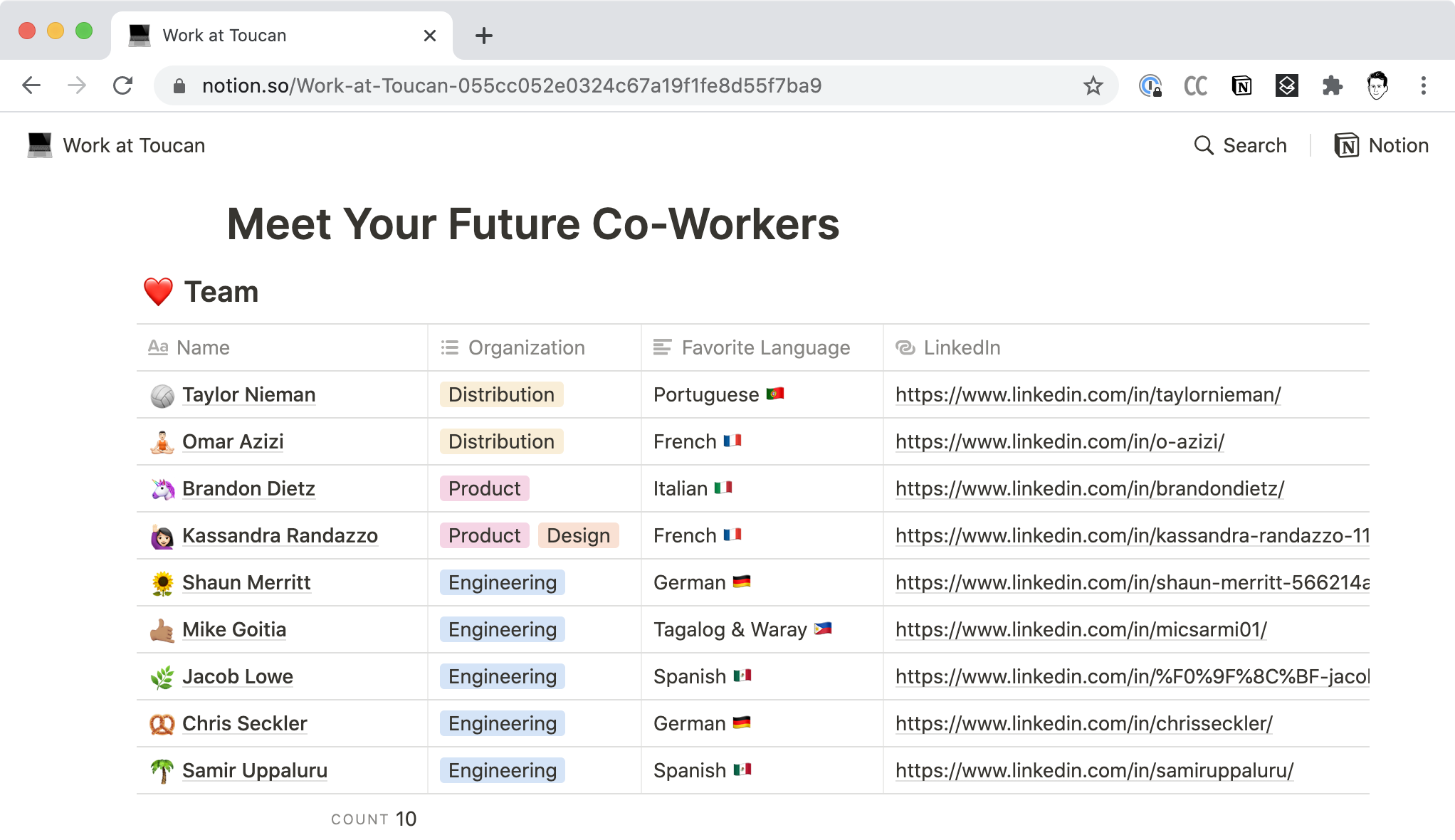 La page d’offres d’emploi de Toucan permet aux candidats de découvrir leurs potentiels futurs collègues.