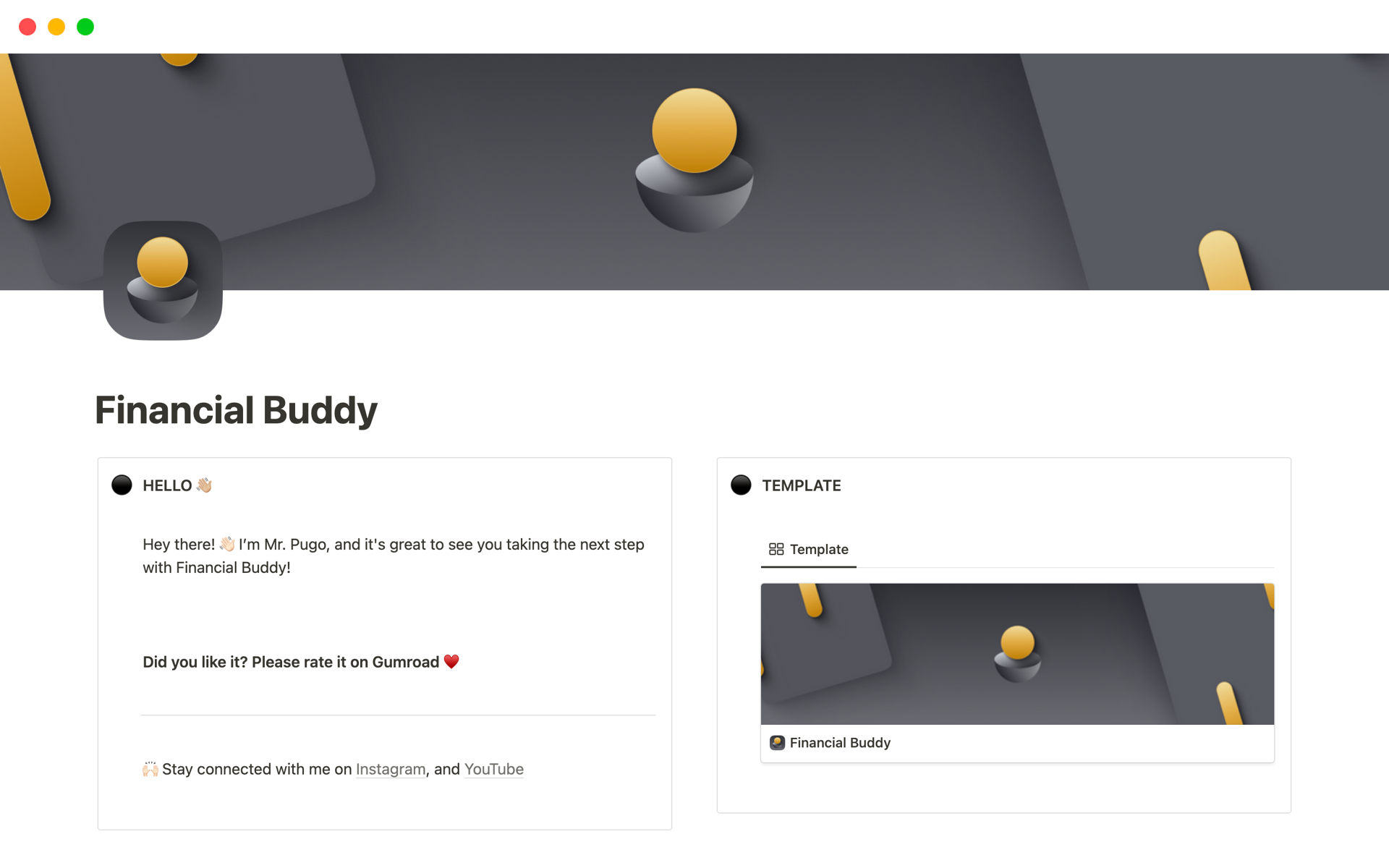 A template preview for Financial Buddy (Notion Financial Tracker)