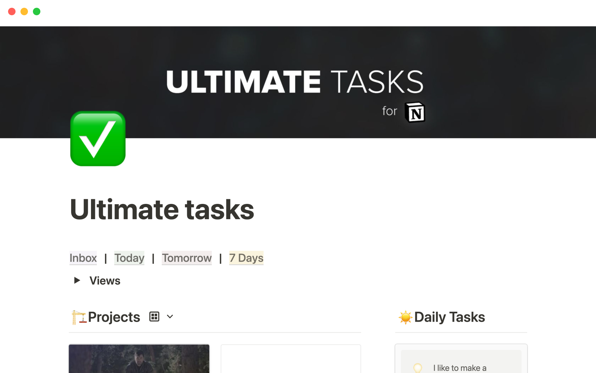 Eine Vorlagenvorschau für Ultimate tasks