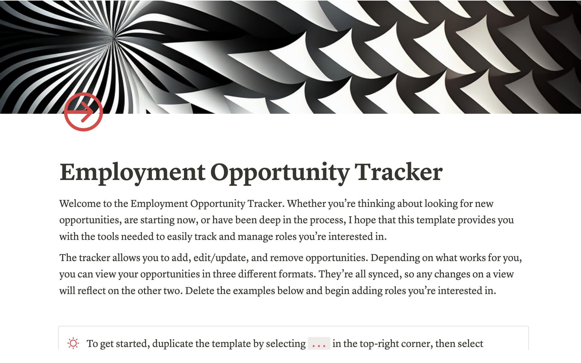 A template preview for Employment Opportunity Tracker