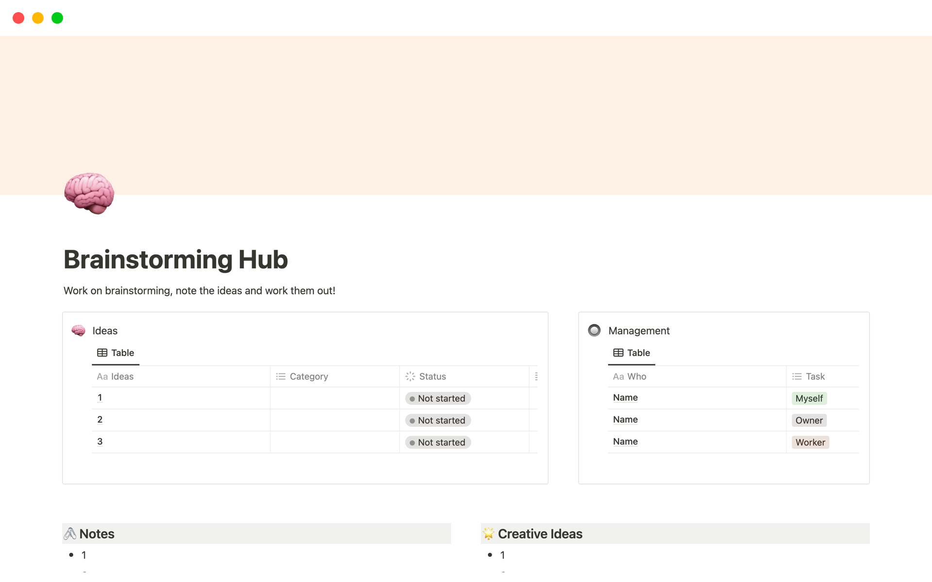 A template preview for Brainstorming Hub