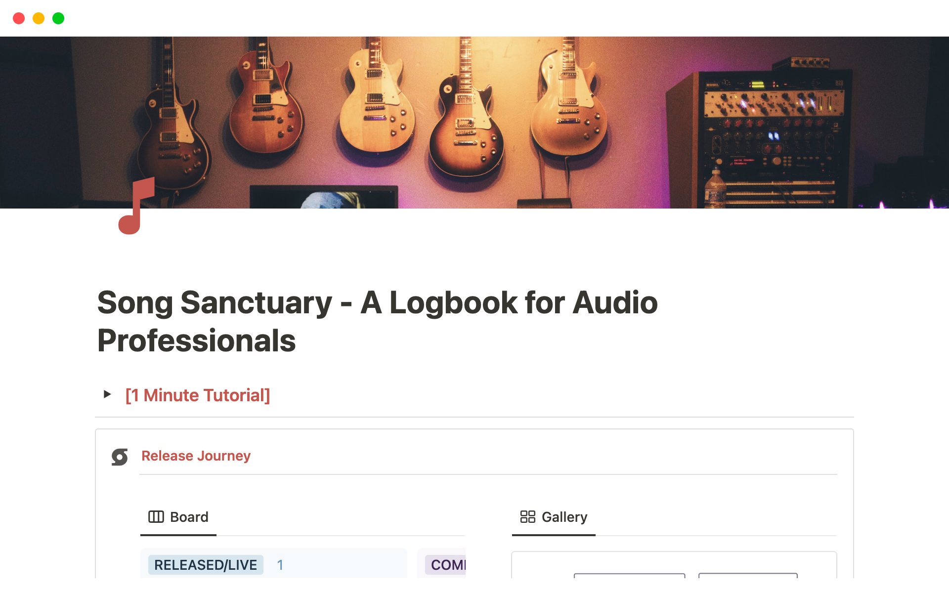 A template preview for Song Sanctuary - A Logbook for Audio Professionals