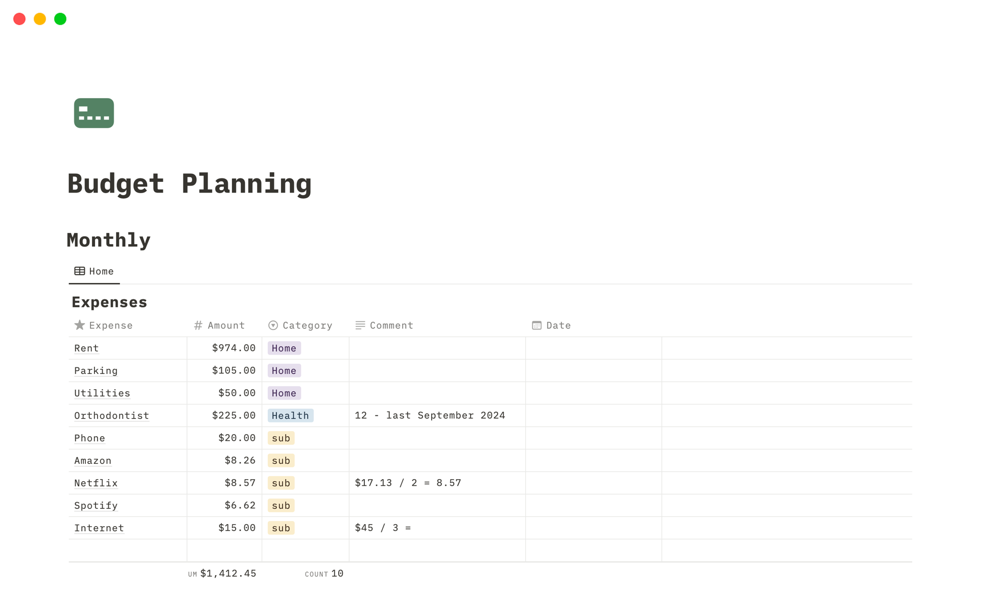Budget Planning Notion Template