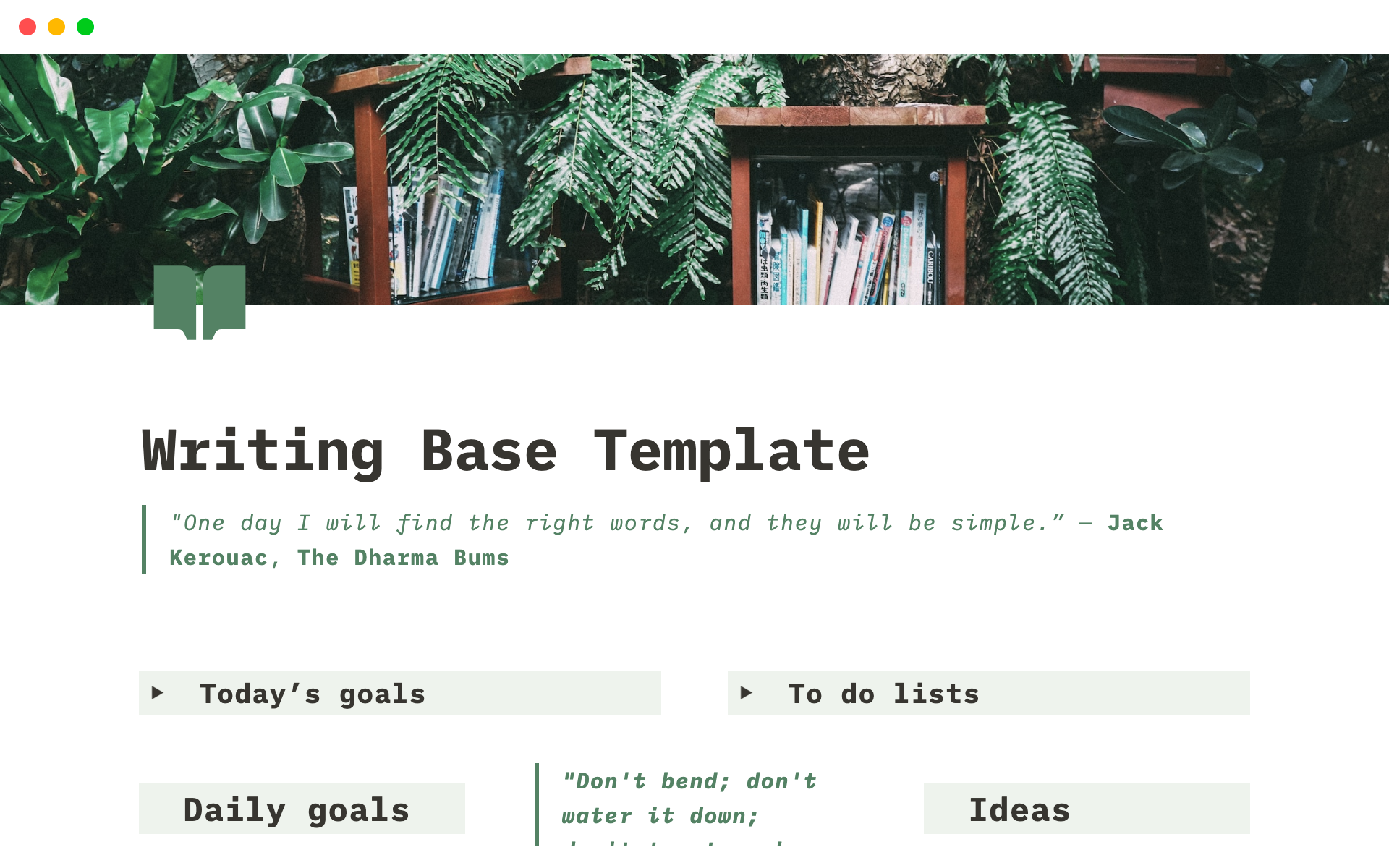 A template preview for Writing Base