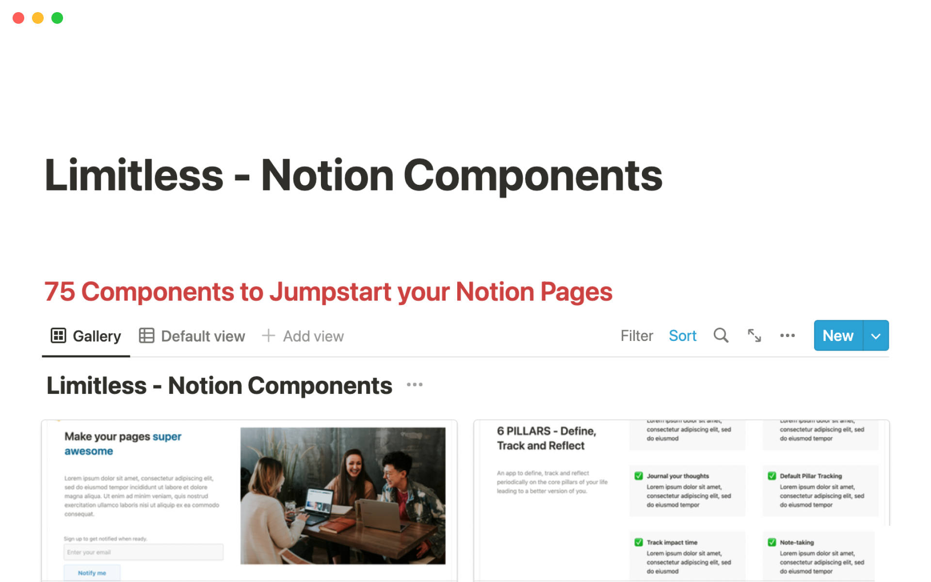 A template preview for Page components