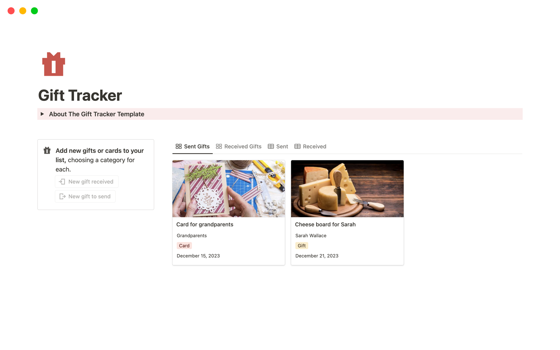 Gift Tracker Notion Template